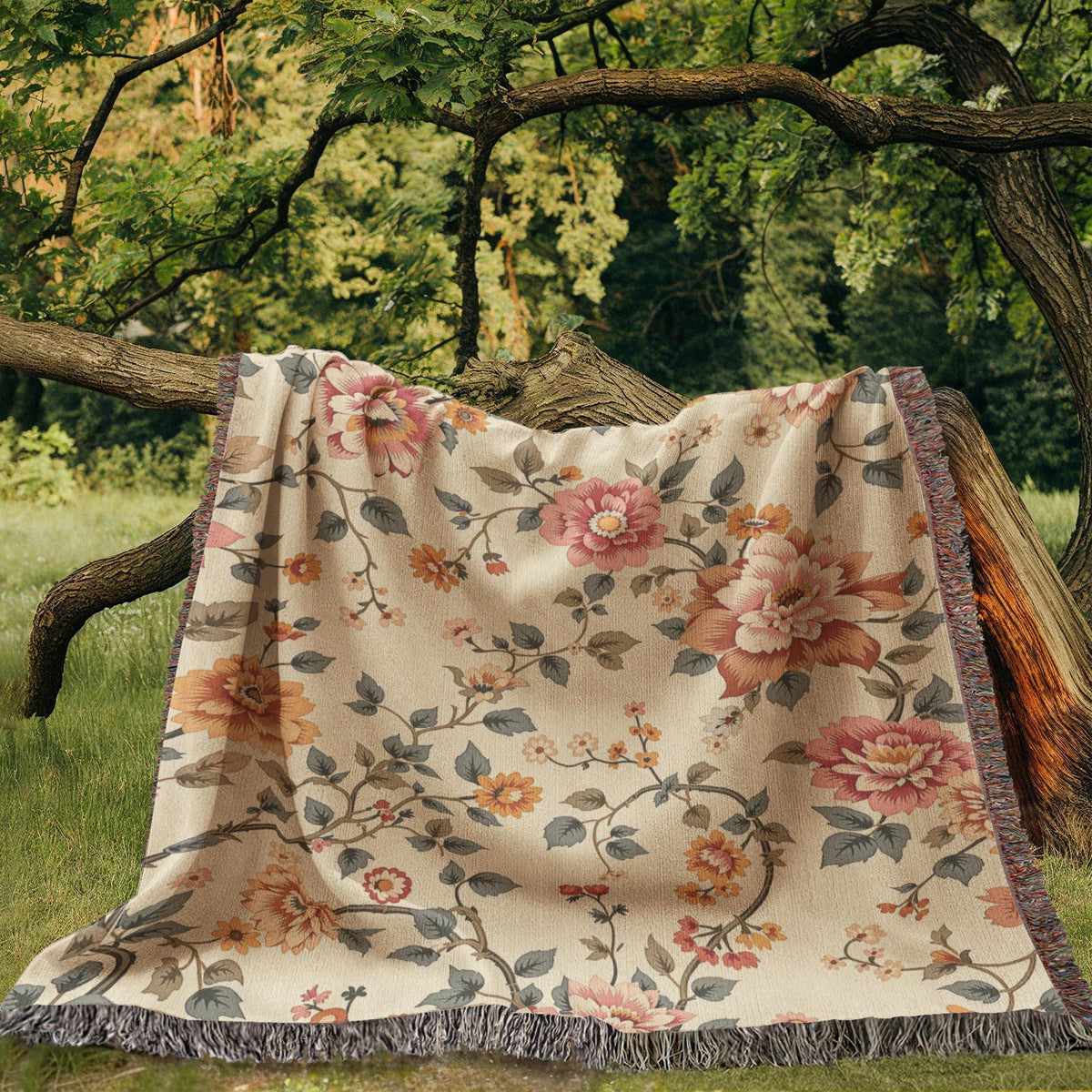 Vintage Chintz Floral Woven Blanket