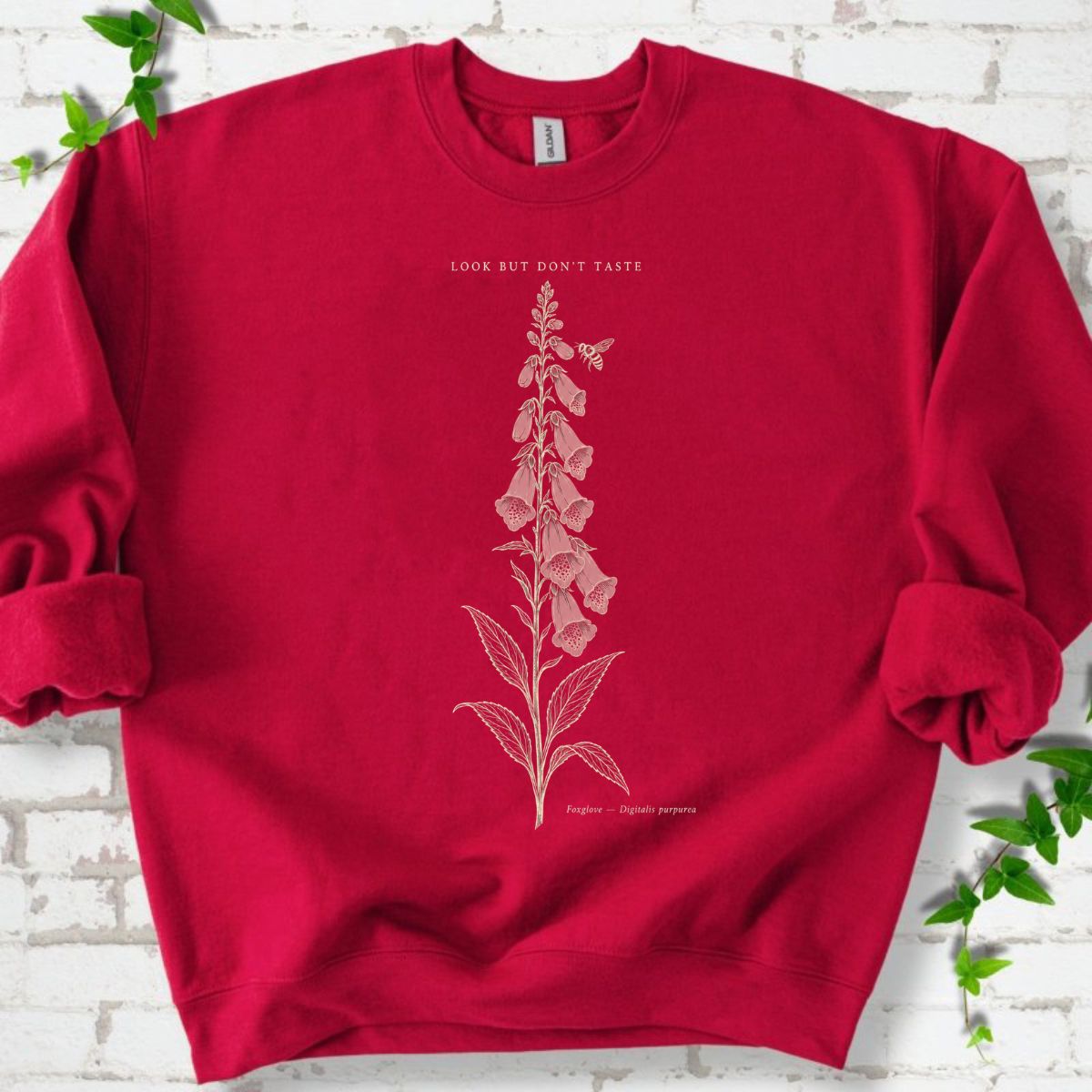 Pink Foxglove And Bee Botanical Quote Sweatshirt