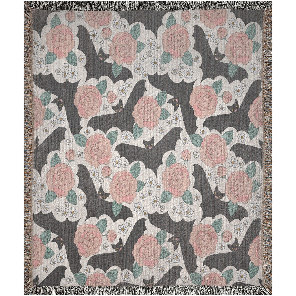 Gothic Bat Floral Woven Blanket