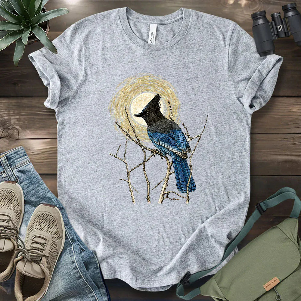 Steller's Jay Under Forest Moonlight T-shirt