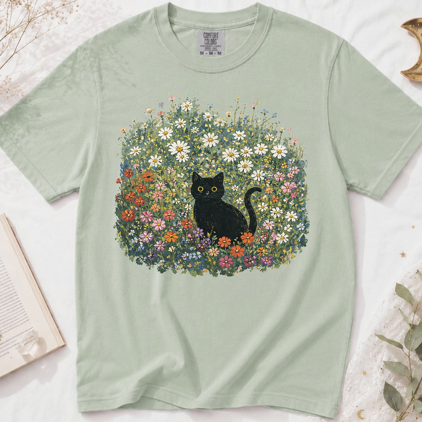 Black Cat Wildflower T-Shirt