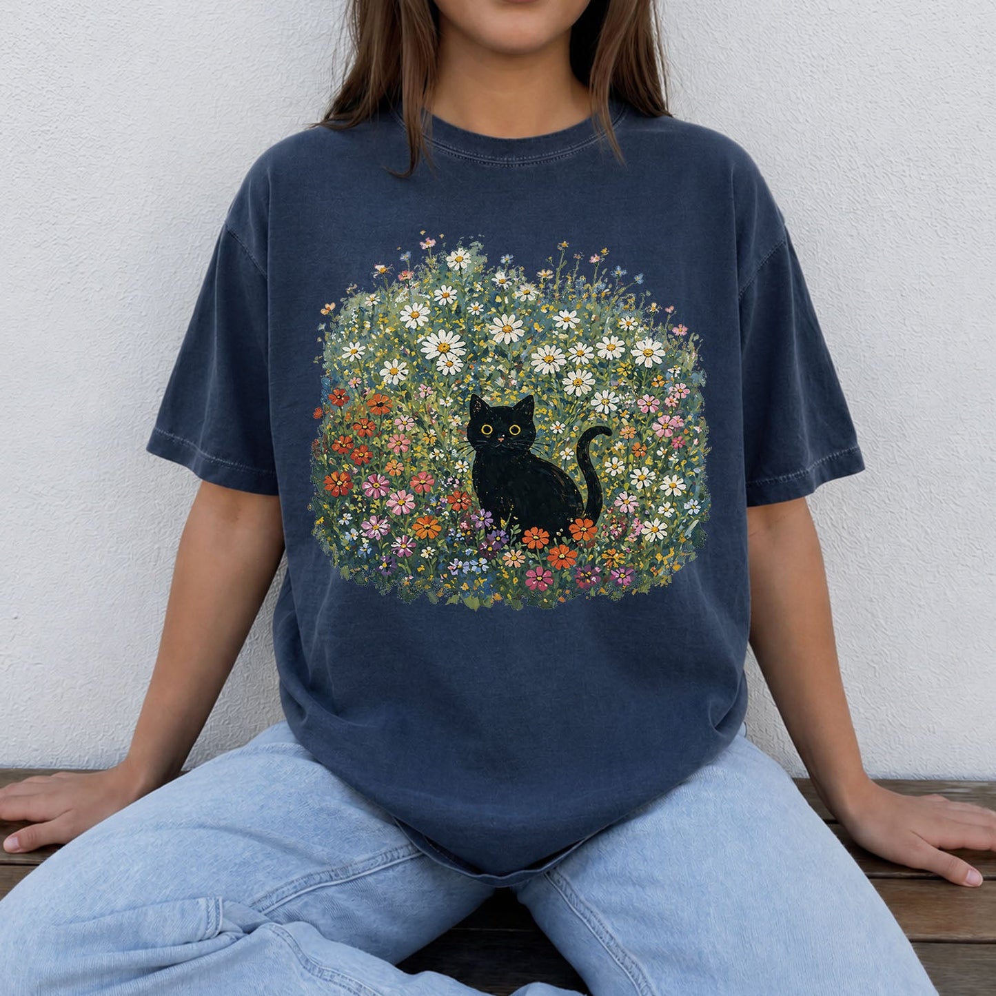Black Cat Wildflower T-Shirt
