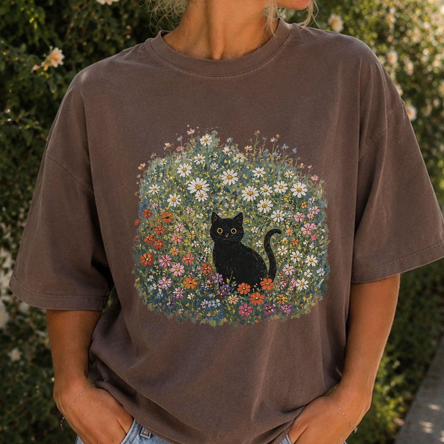 Black Cat Wildflower T-Shirt