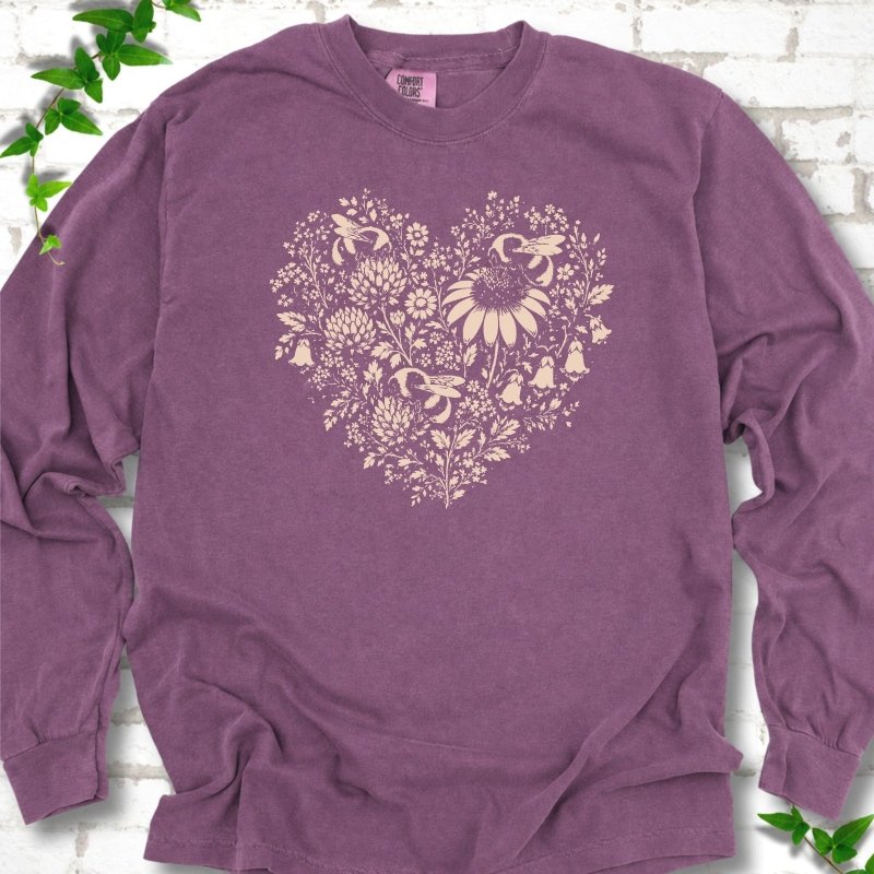 Bee Wildflower Heart LS T-Shirt