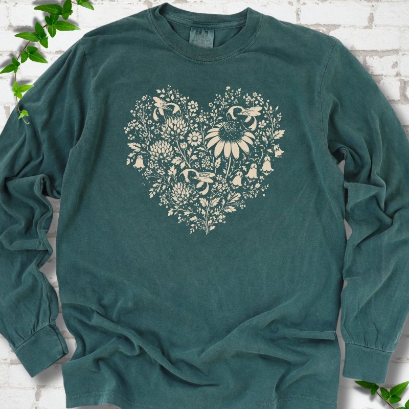 Bee Wildflower Heart LS T-Shirt