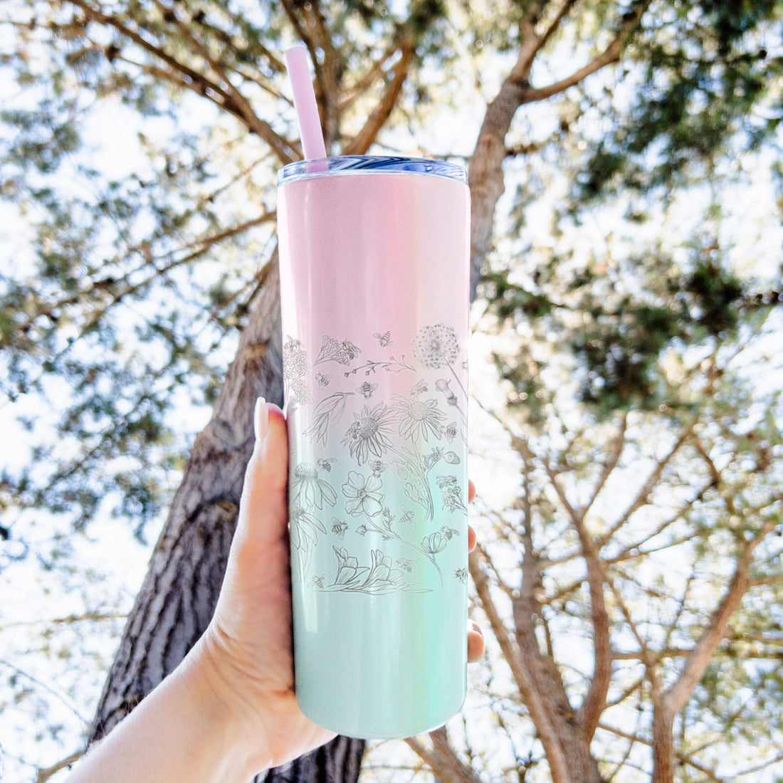 Bees & Blooms - Honeybees with Wildflowers - 20oz Skinny Tumbler