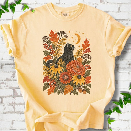 Black Cat’s Autumn Garden T-Shirt