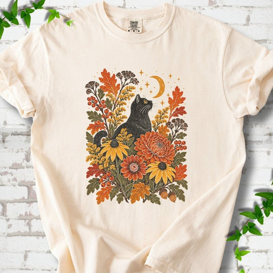 Black Cat’s Autumn Garden T-Shirt