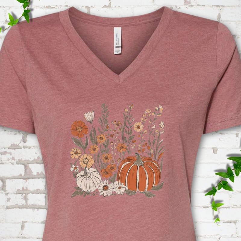 Boho Pumpkin V-Neck T-Shirt