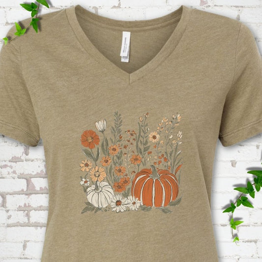 Boho Pumpkin V-Neck T-Shirt