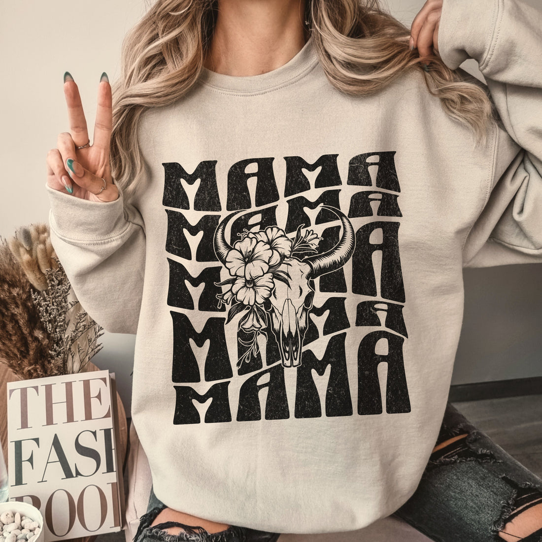 Bull Skull Mama Crew Sweatshirt