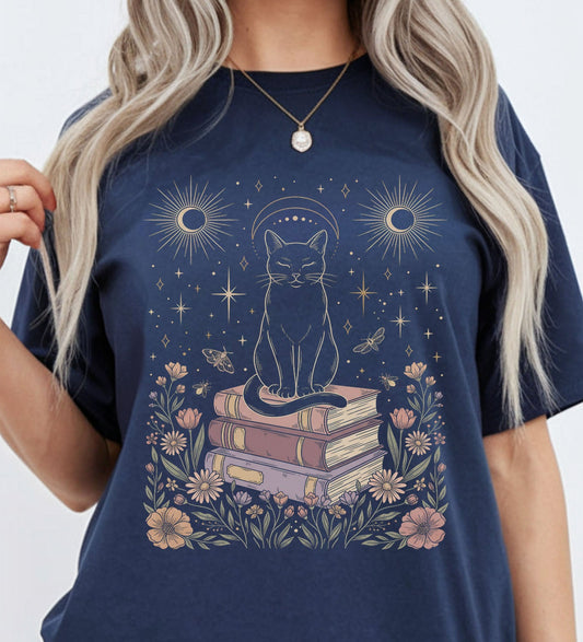 Celestial Cat on Books T-Shirt