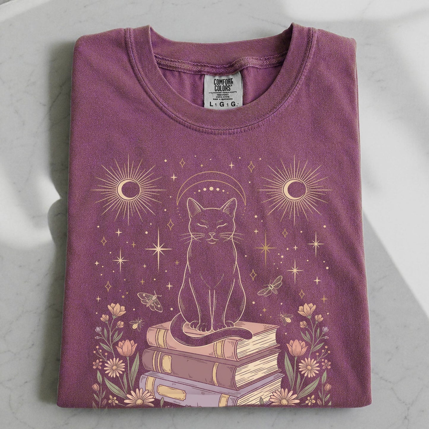 Celestial Cat on Books T-Shirt