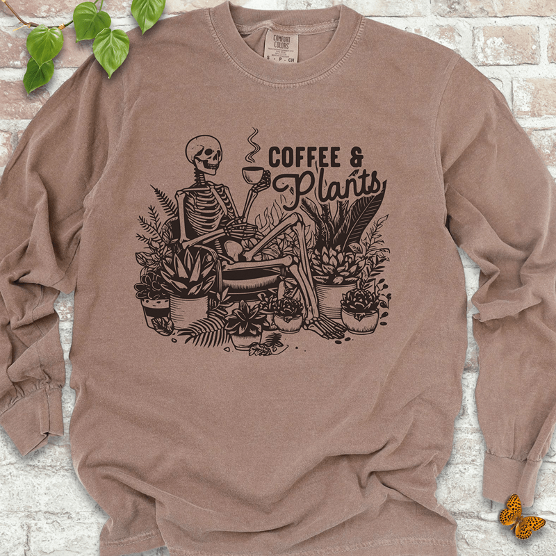 Coffee & Plants Skeleton LS T-Shirt
