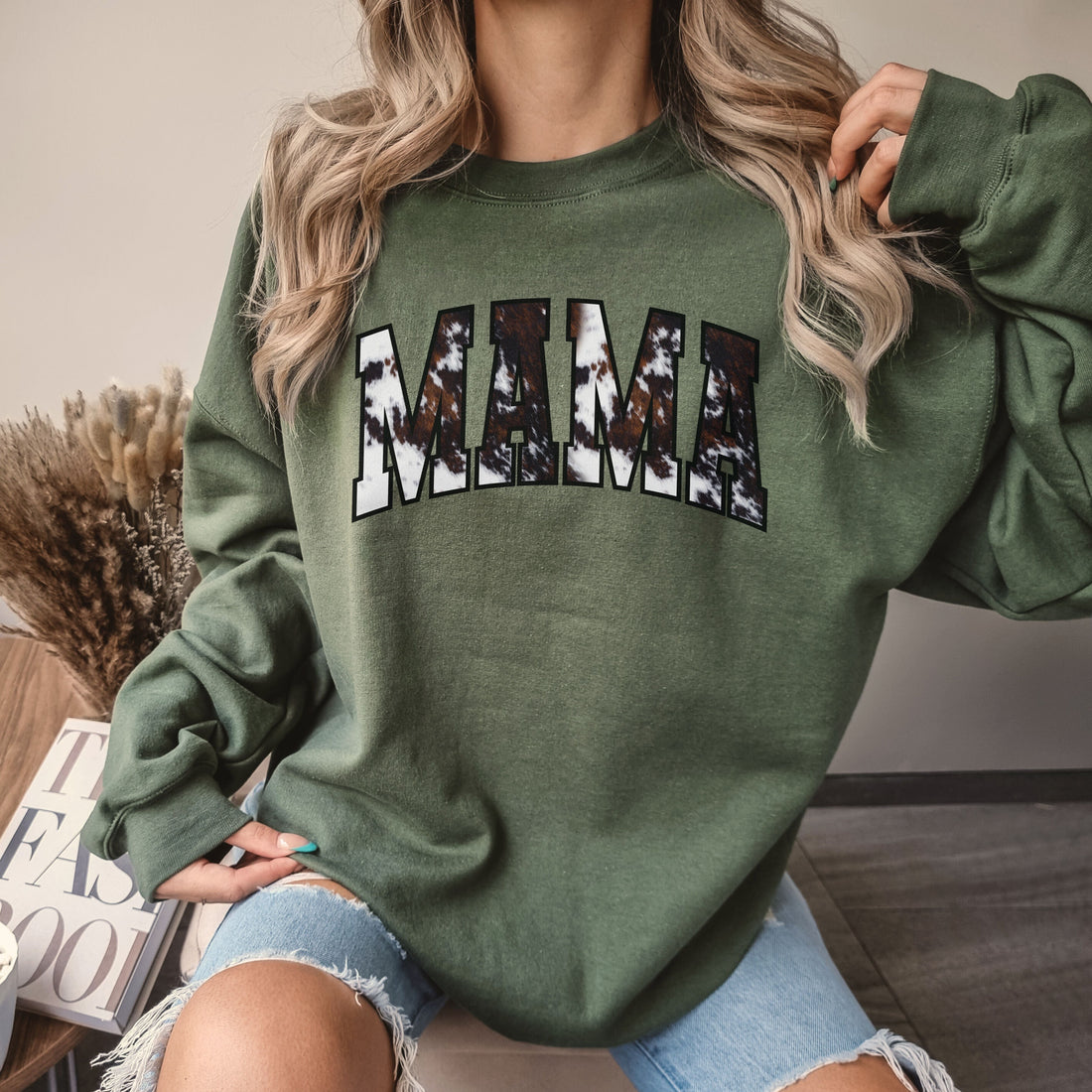 Cowhide Mama Crew Sweatshirt