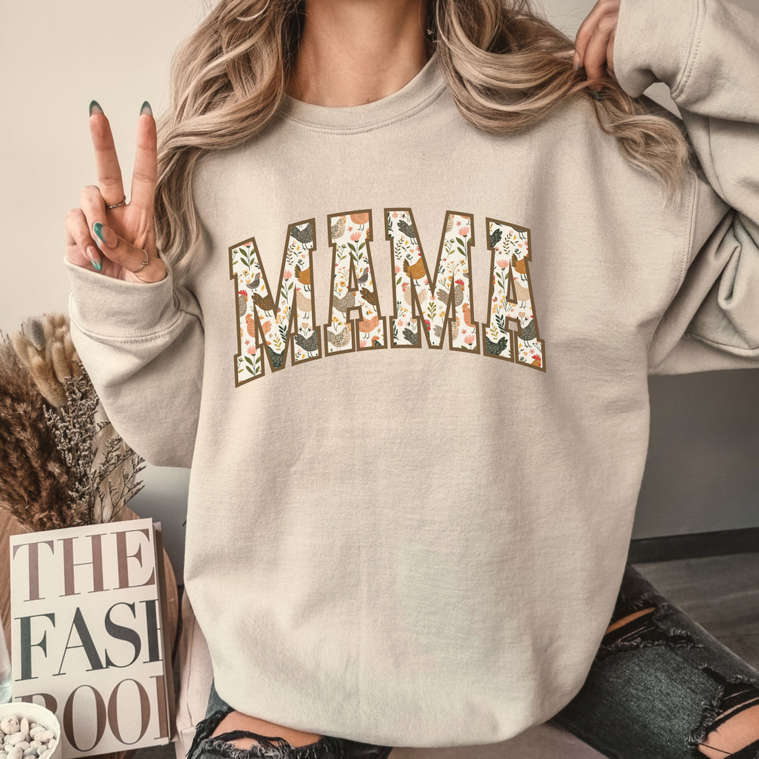 Floral Chickens Mama Crew Sweatshirt