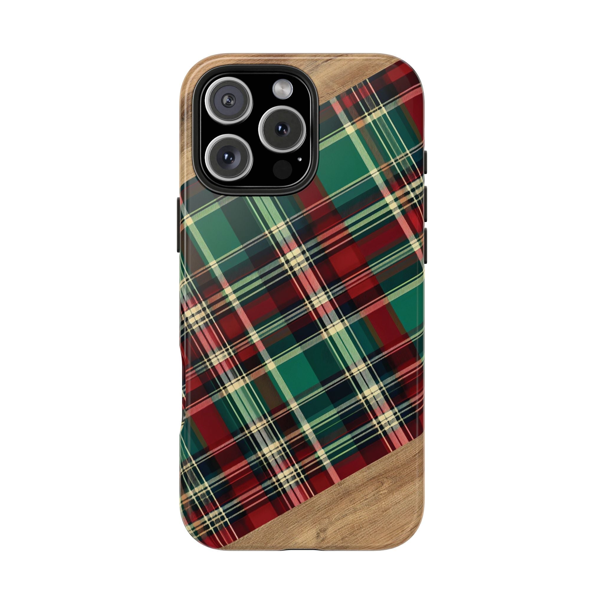 Country Christmas Plaid and Wood Phone Case