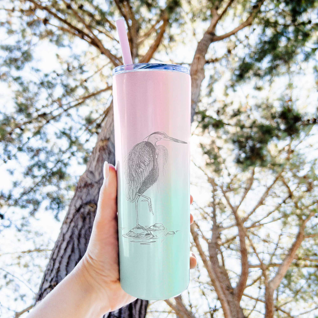 Ardea herodias - Great Blue Heron - 20oz Skinny Tumbler