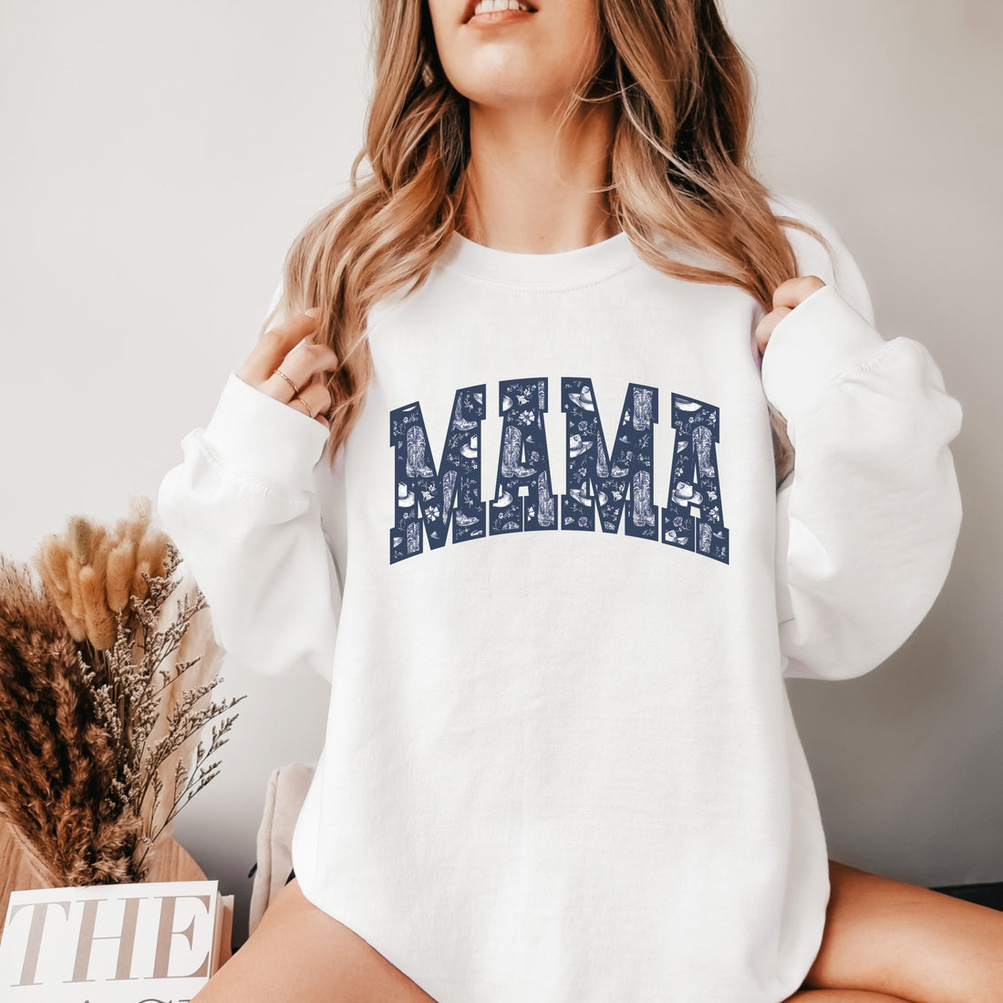 Navy Floral Boots Mama Crew Sweatshirt