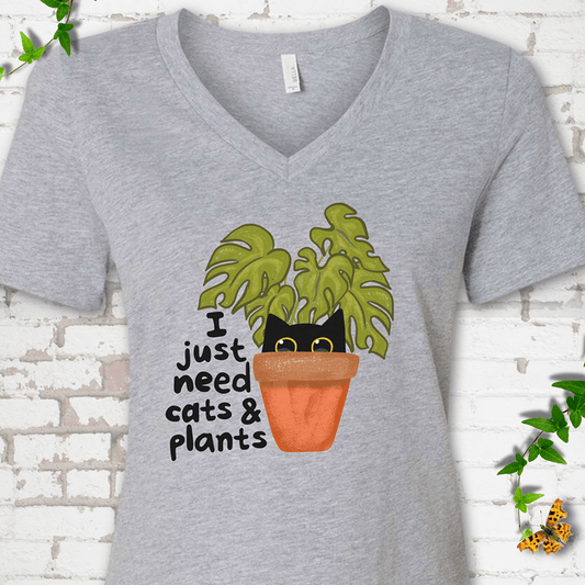 Need Cats & Plants V-Neck T-Shirt