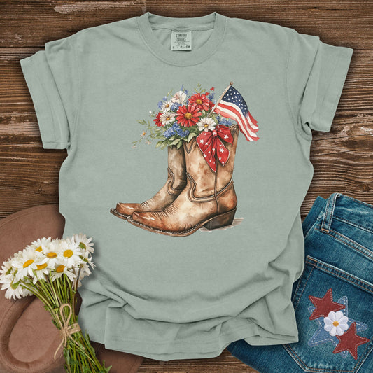 Patriotic Cowboy Boots & Blooms T-Shirt