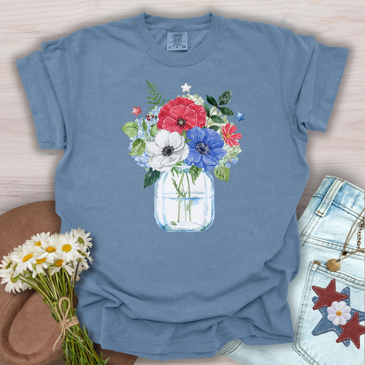 Patriotic Floral Bouquet in Mason Jar T-Shirt
