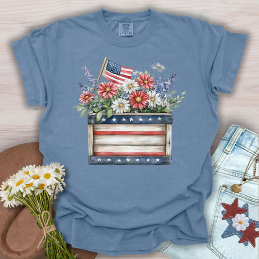 Patriotic Gardening Box & Flowers T-Shirt