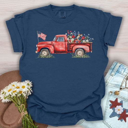 Patriotic Pickup Truck with Flowers T-Shirt