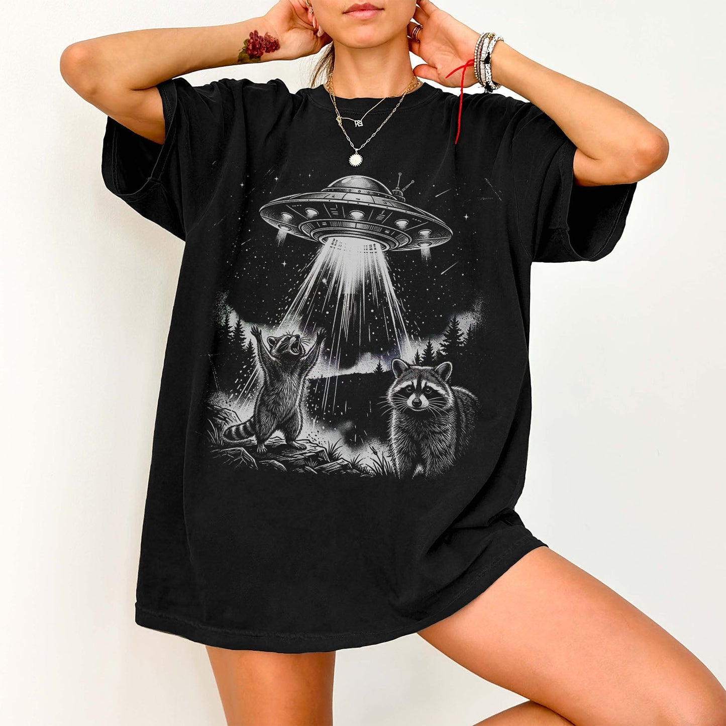 Raccoon UFO Alien Invasion T-shirt