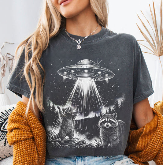 Raccoon UFO Alien Invasion T-shirt