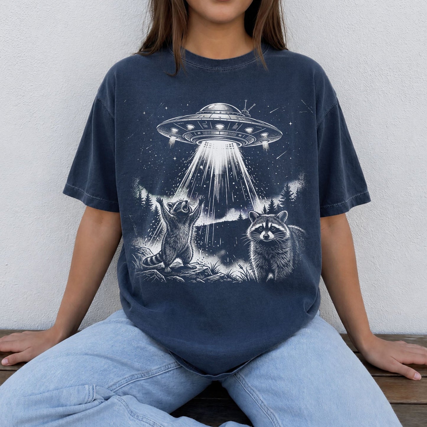 Raccoon UFO Alien Invasion T-shirt