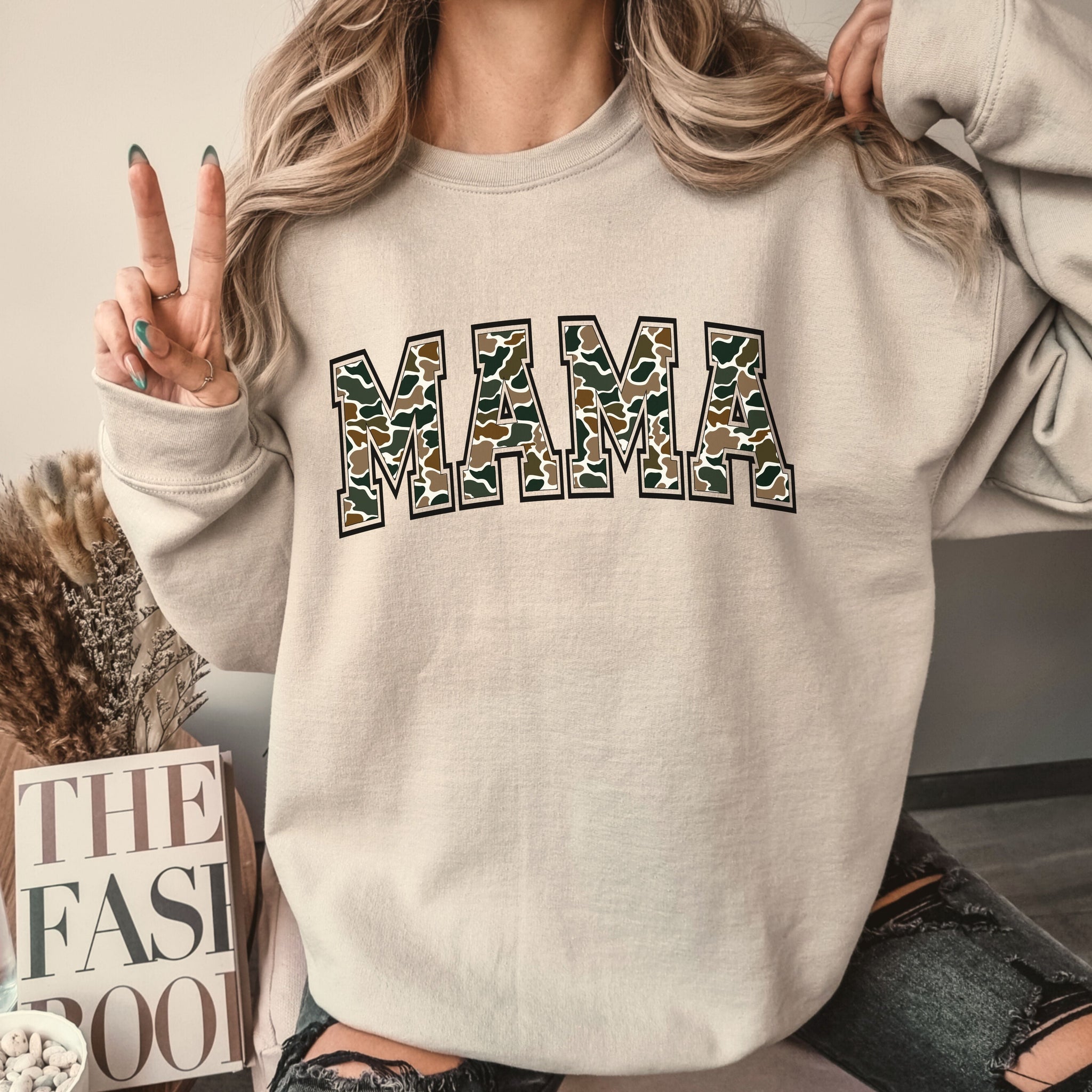 Retro Camo Mama Crew Sweatshirt