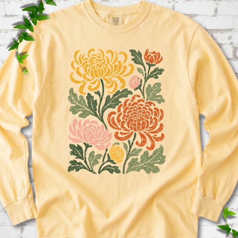 Retro Chrysanthemum Garden LS T-Shirt