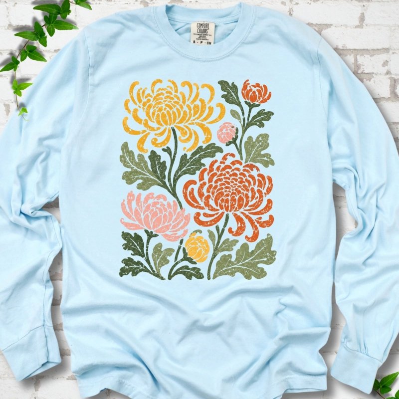 Retro Chrysanthemum Garden LS T-Shirt