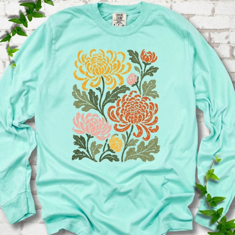 Retro Chrysanthemum Garden LS T-Shirt