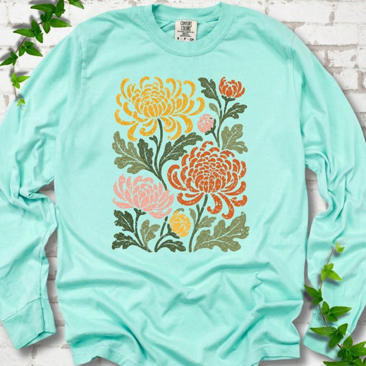 Retro Chrysanthemum Garden LS T-Shirt
