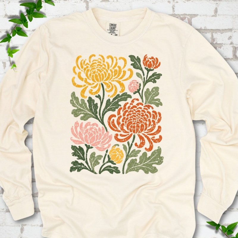 Retro Chrysanthemum Garden LS T-Shirt