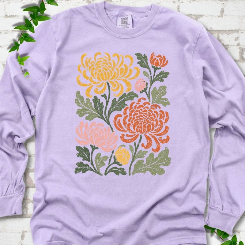 Retro Chrysanthemum Garden LS T-Shirt
