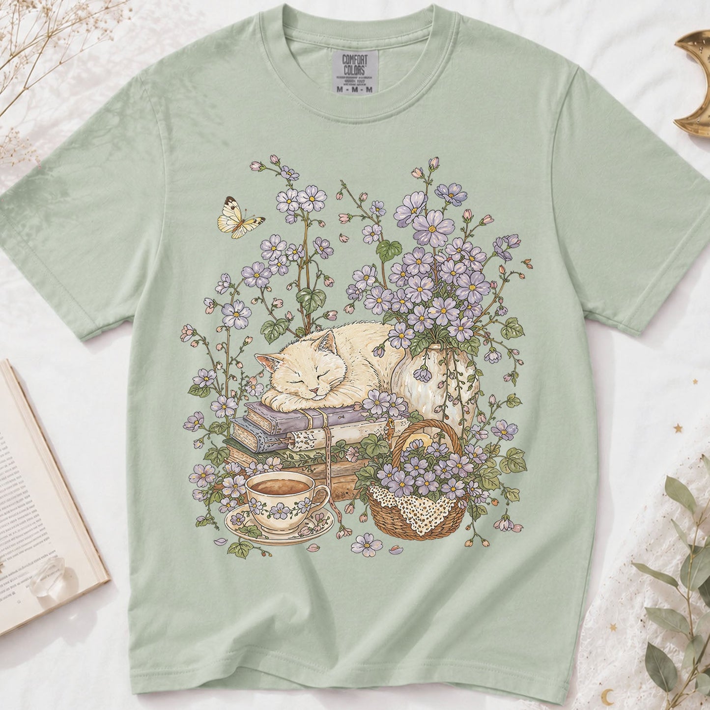 Sleeping Cat Purple Wildflower T-Shirt