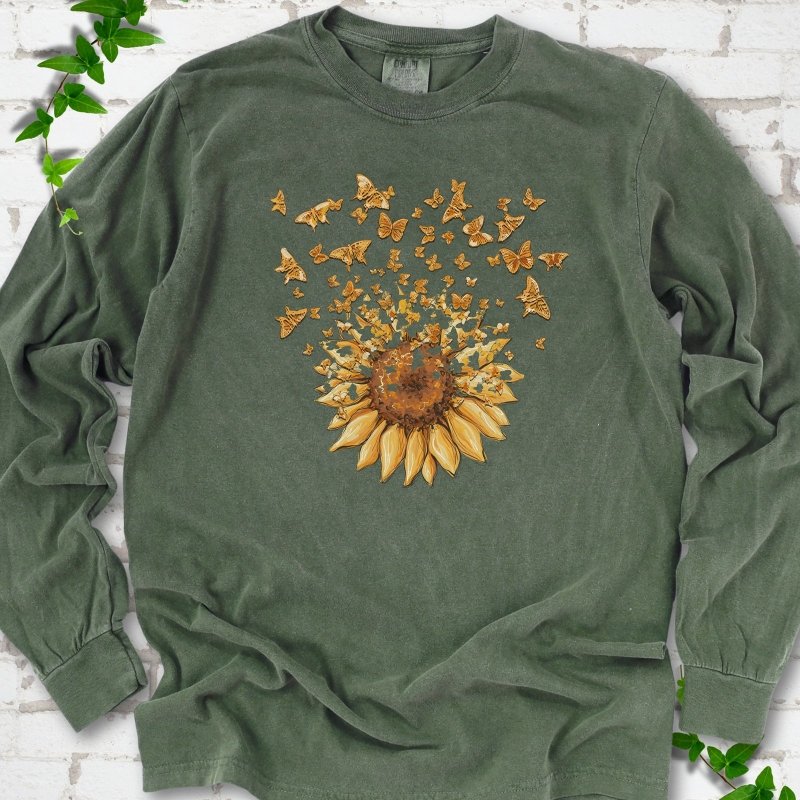 Sunflower Butterfly Burst LS T-Shirt