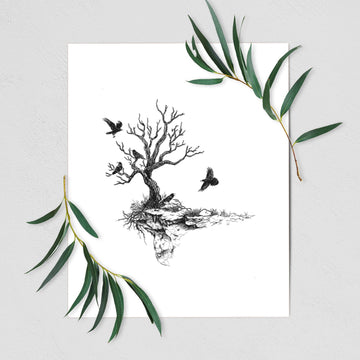Twisted Tree with Ravens - Fine Art Print