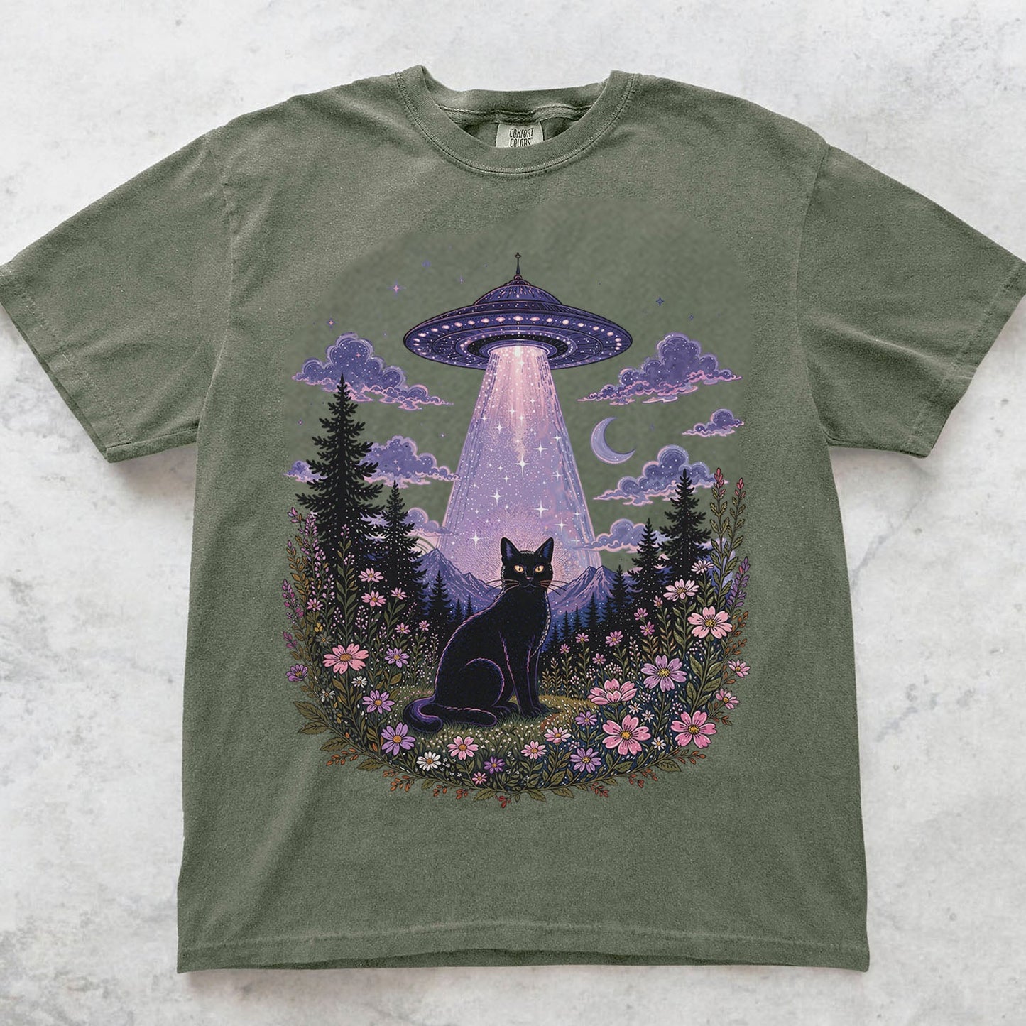 UFO Alien Abduction Cat T Shirt