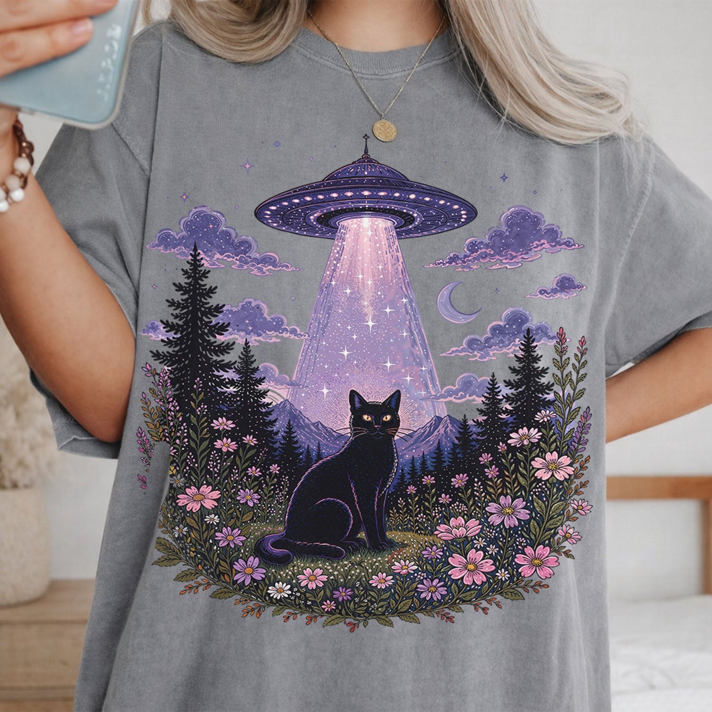 UFO Alien Abduction Cat T Shirt