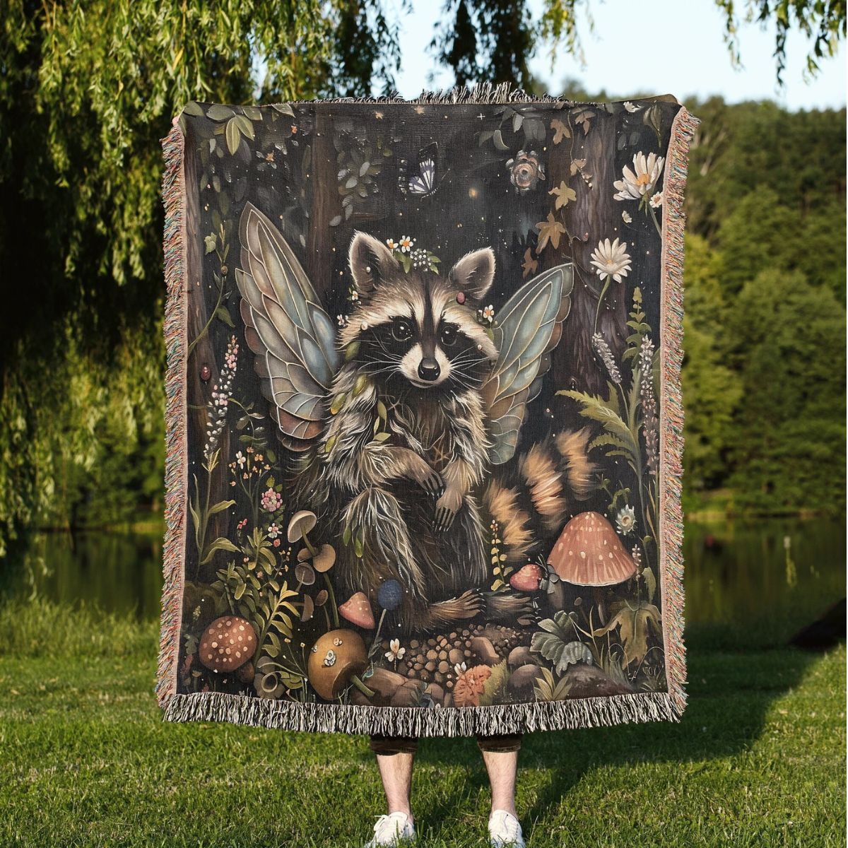Fairy Raccoon Woven Blanket