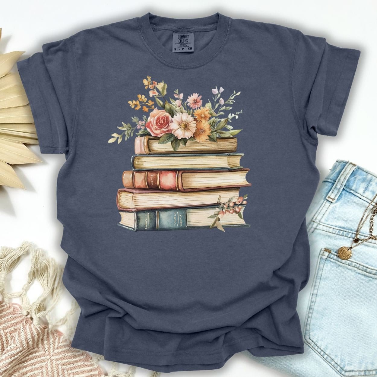 Vintage Books & Summer Flowers T-Shirt