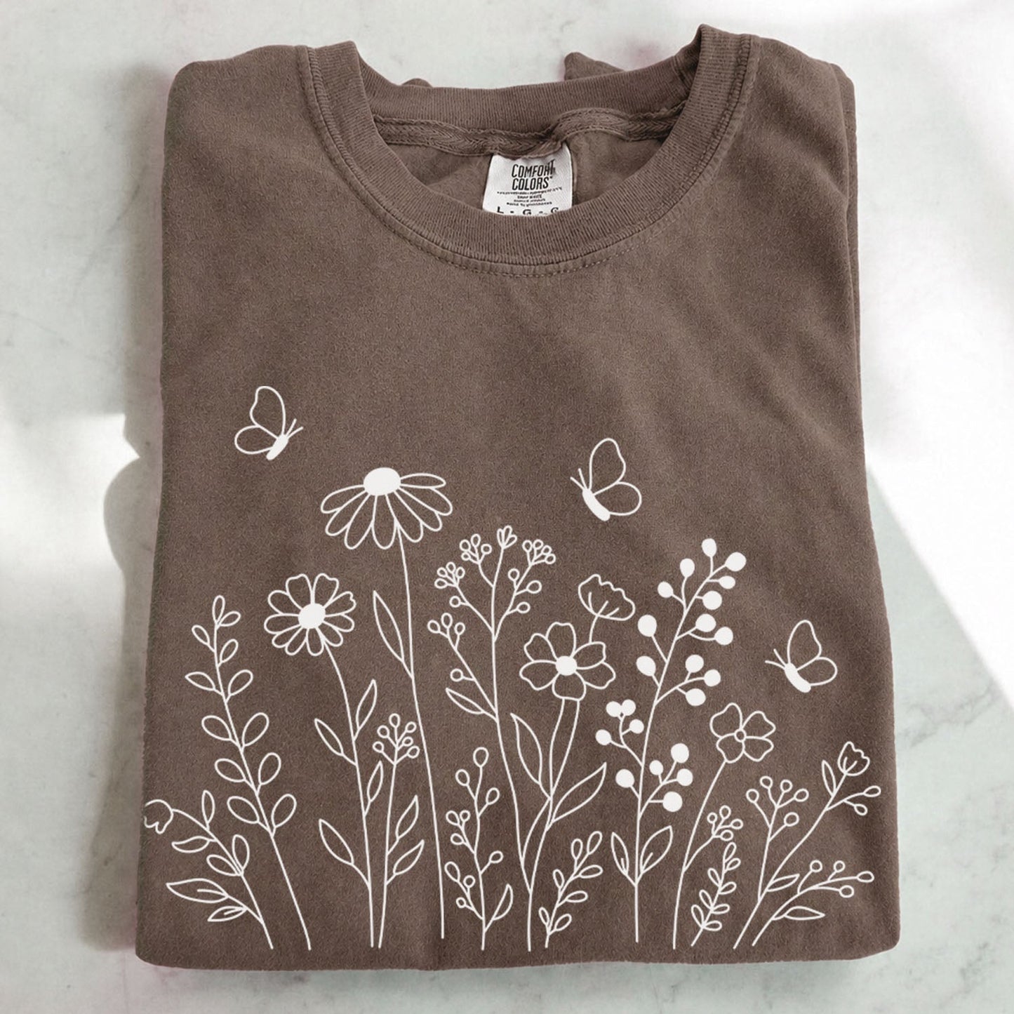 White Wildflower Sketch T-Shirt