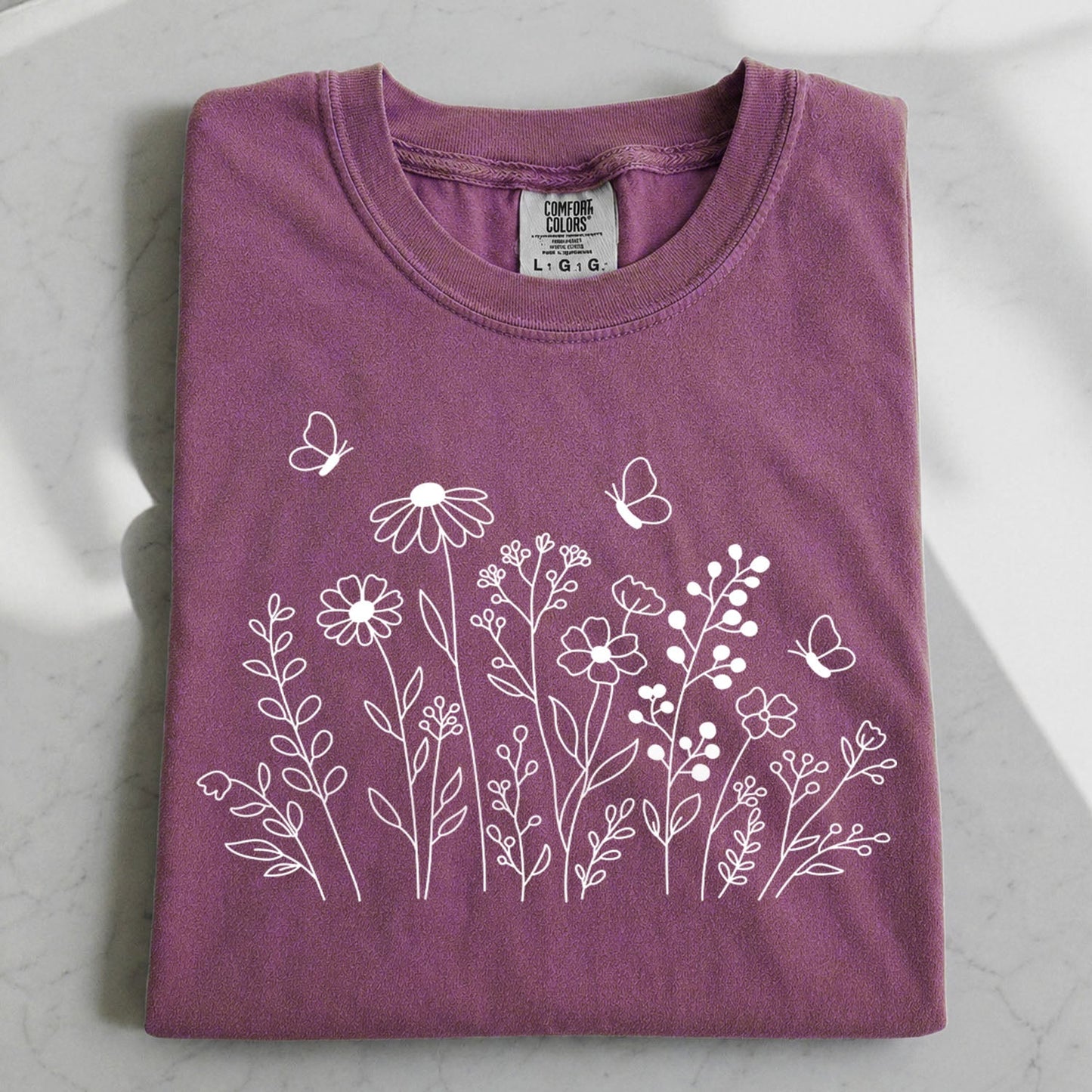 White Wildflower Sketch T-Shirt