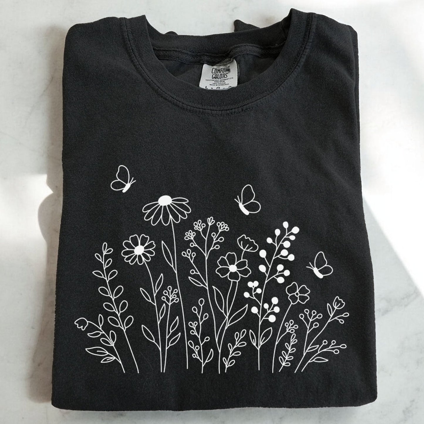 White Wildflower Sketch T-Shirt