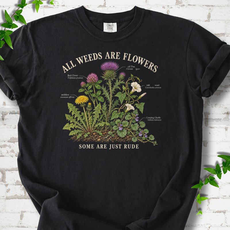 All Weeds Are Flowers Botanical Guide T-Shirt in Black – PlotlyGarden