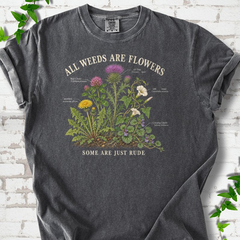 All Weeds Are Flowers Botanical Guide T-Shirt in Pepper – PlotlyGarden